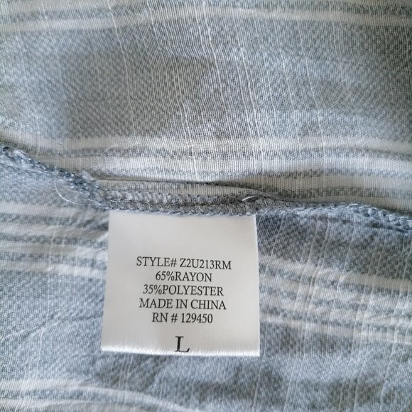 Fred David Womens Faded Blue Raglan Sleeve Scoop Neck Striped Blouse Top Size L - Picture 7 of 7